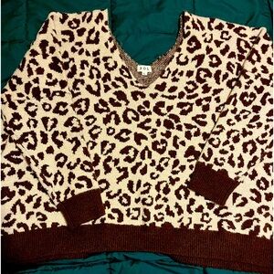 POL fuzzy oversized V-neck animal, print  sweater Sz Large